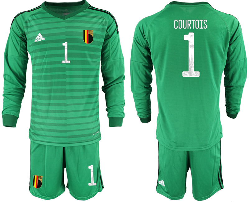 Men 2021 European Cup Belgium green Long sleeve goalkeeper #1 Soccer Jersey1